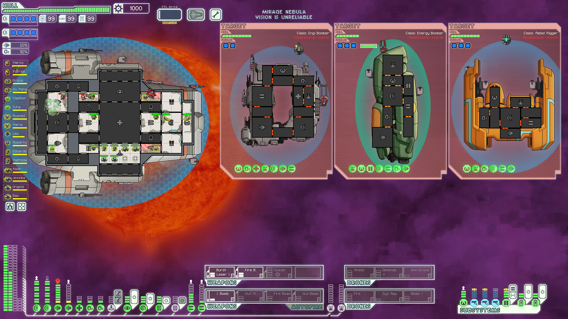 Three enemies in a mirage near a sun